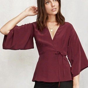 NWT Reformation Nolita Silk Blend Wrap Top XS Xsmall kimono sleeve classy